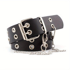 Rivet Stud Punk Belt Metal Chain Tassel Hip Wide Belt Double Pin Buckle
