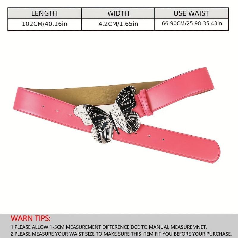 Pink PU Leather Butterfly Buckle Y2K Belt for Women