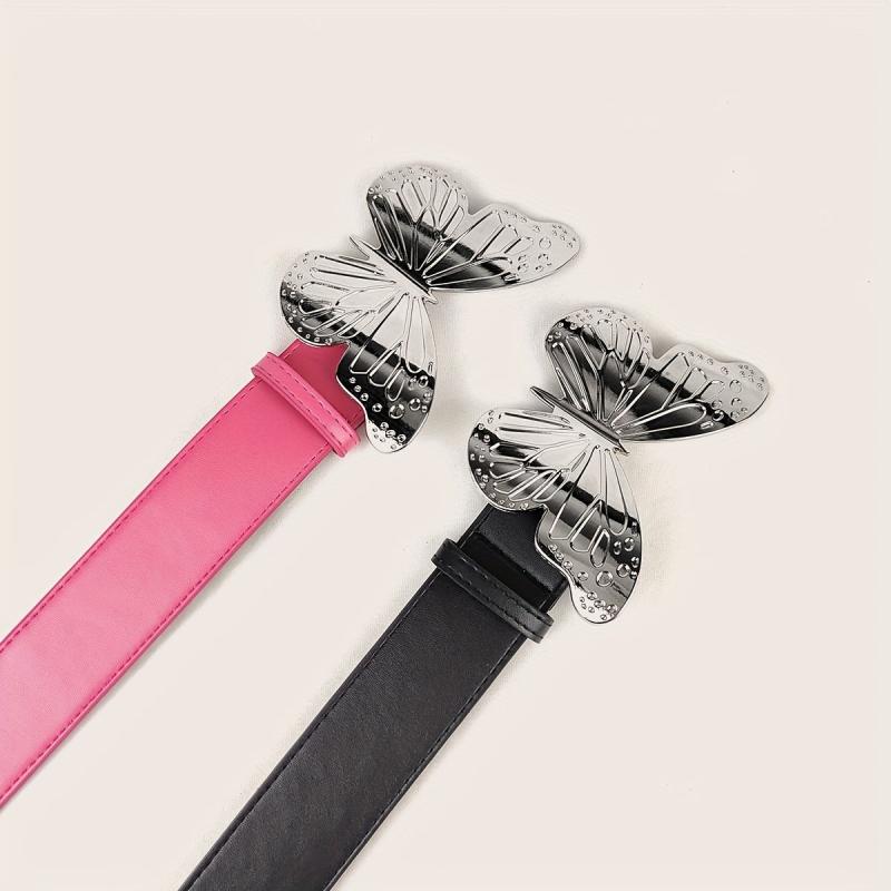 Pink PU Leather Butterfly Buckle Y2K Belt for Women