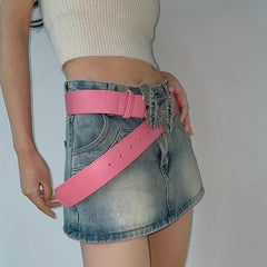 Pink PU Leather Butterfly Buckle Y2K Belt for Women