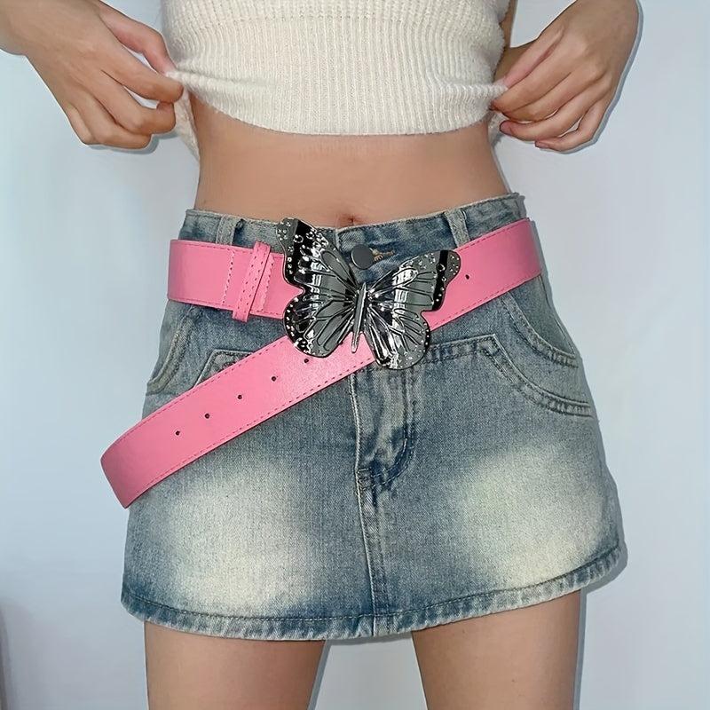 Pink PU Leather Butterfly Buckle Y2K Belt for Women