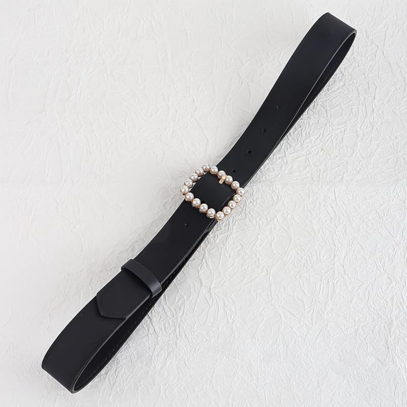 Faux Pearls Buckle Belt Women's Pants Belt Wide Pin Buckle Waistband