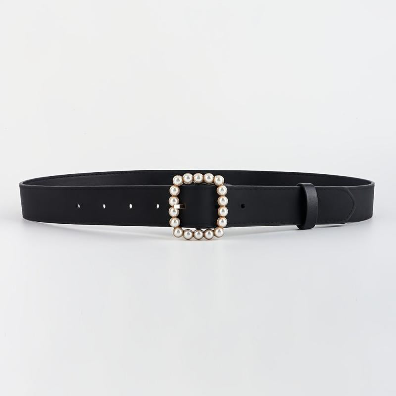 Faux Pearls Buckle Belt Women's Pants Belt Wide Pin Buckle Waistband