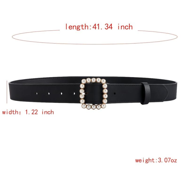 Faux Pearls Buckle Belt Women's Pants Belt Wide Pin Buckle Waistband