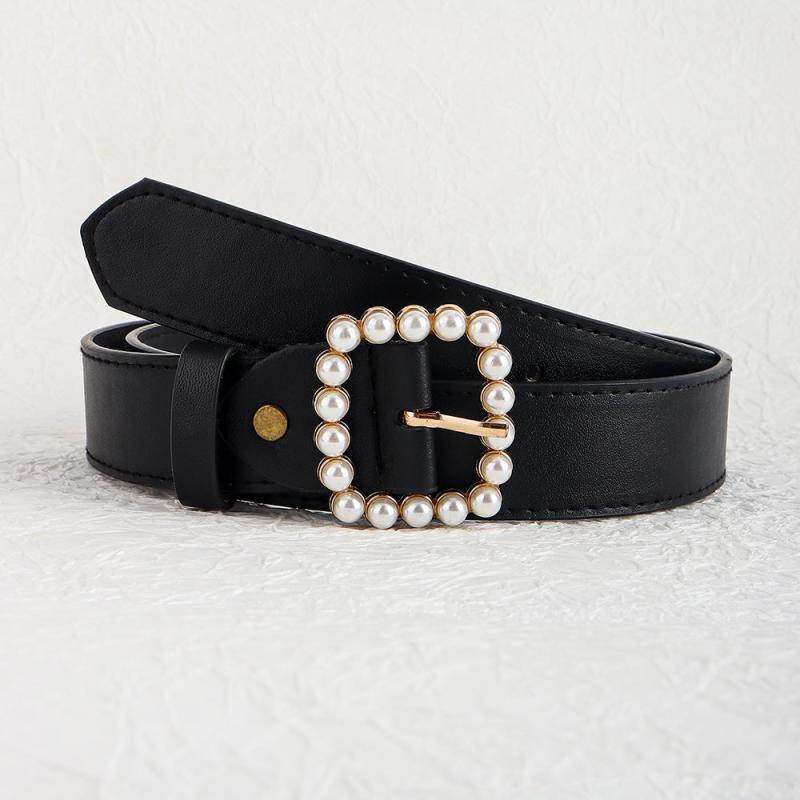 Faux Pearls Buckle Belt Women's Pants Belt Wide Pin Buckle Waistband