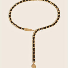 Golden Pendant Braided Belt Metal Chain Waistband Women Dress Girdle