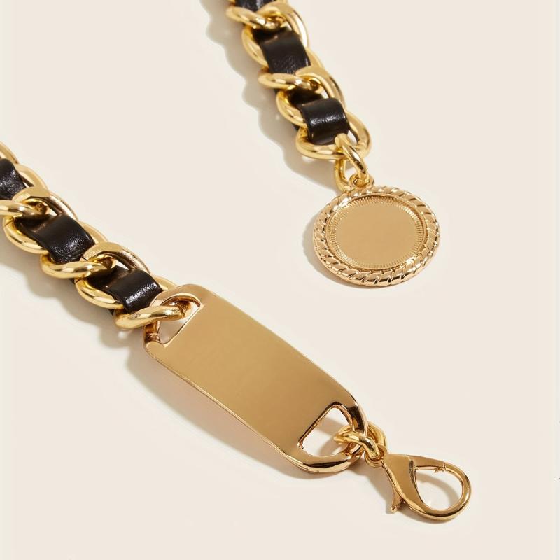 Golden Pendant Braided Belt Metal Chain Waistband Women Dress Girdle
