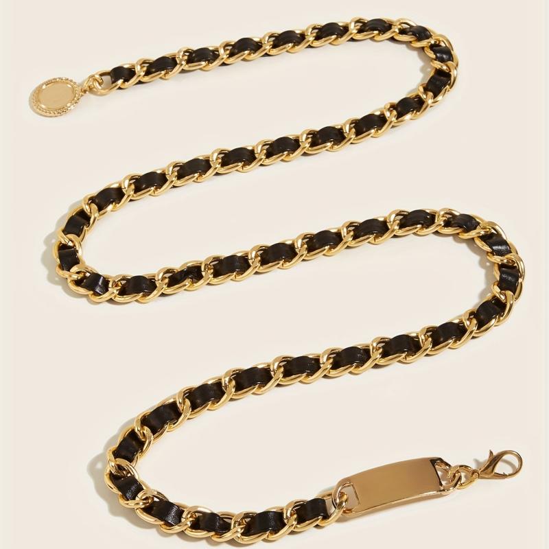 Golden Pendant Braided Belt Metal Chain Waistband Women Dress Girdle
