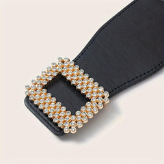 Geometric Rhinestone Buckle Belt PU Wide Be...