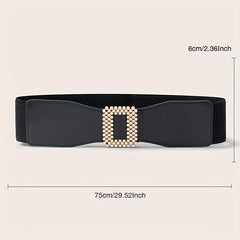 Geometric Rhinestone Buckle Belt PU Wide Be...