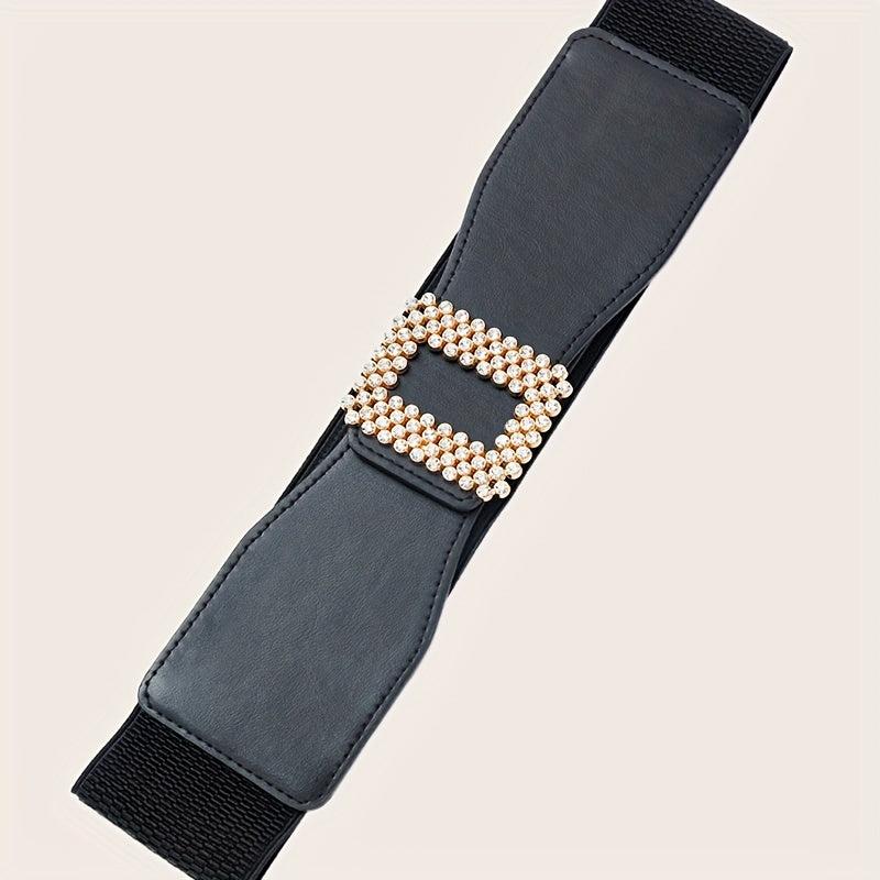 Geometric Rhinestone Buckle Belt PU Wide Be...