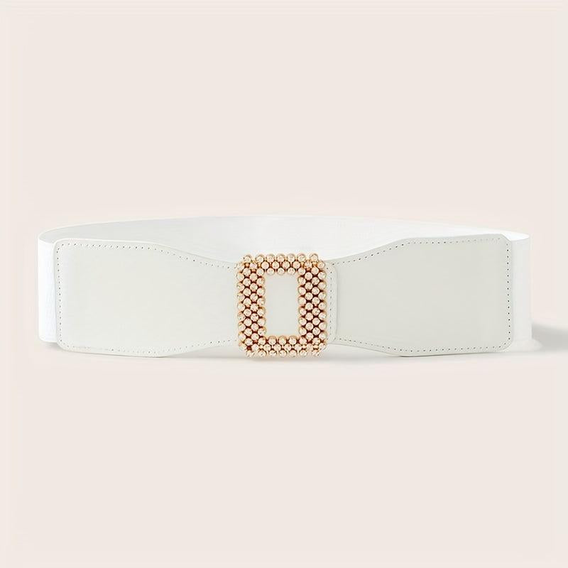 Geometric Rhinestone Buckle Belt PU Wide Be...