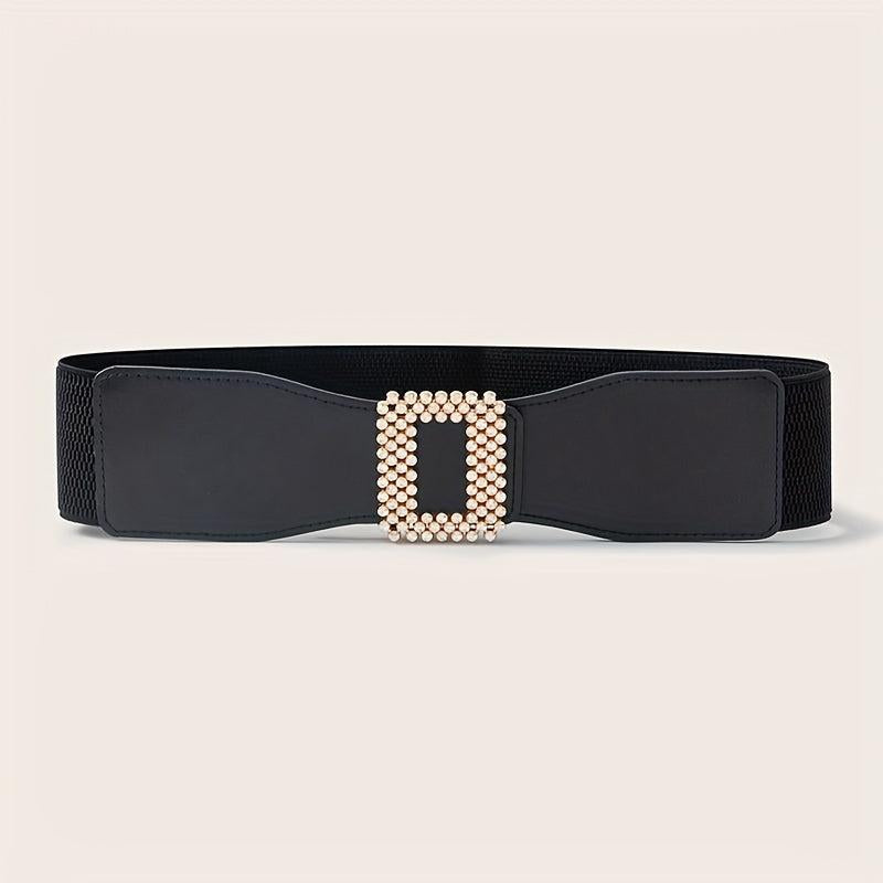 Geometric Rhinestone Buckle Belt PU Wide Be...
