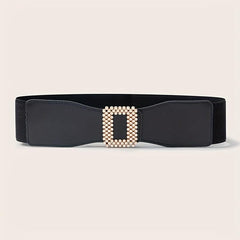 Geometric Rhinestone Buckle Belt PU Wide Be...