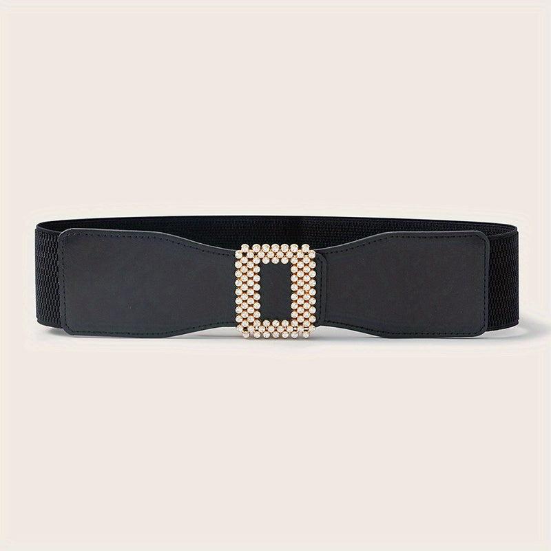 Geometric Rhinestone Buckle Belt PU Wide Be...