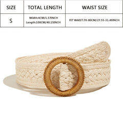 Boho Braided Straw Belt Women's Jeans PP Grass Round Buckle Belt