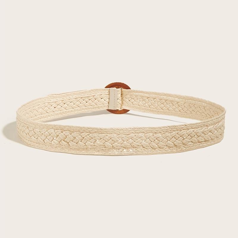 Boho Braided Straw Belt Women's Jeans PP Grass Round Buckle Belt