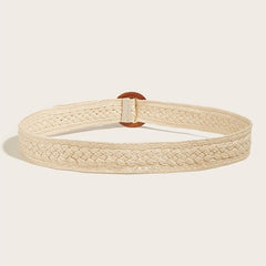 Boho Braided Straw Belt Women's Jeans PP Grass Round Buckle Belt