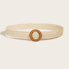 Boho Braided Straw Belt Women's Jeans PP Grass Round Buckle Belt
