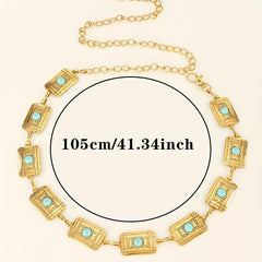 Vintage Embossed Turquoise Chain Copper Waist Chain