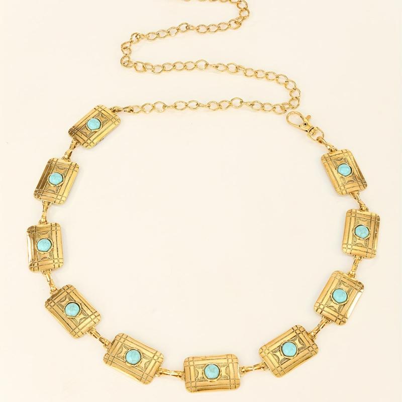 Vintage Embossed Turquoise Chain Copper Waist Chain