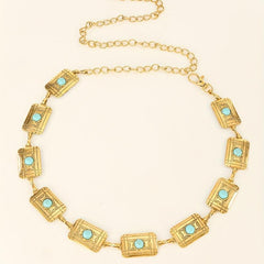 Vintage Embossed Turquoise Chain Copper Waist Chain