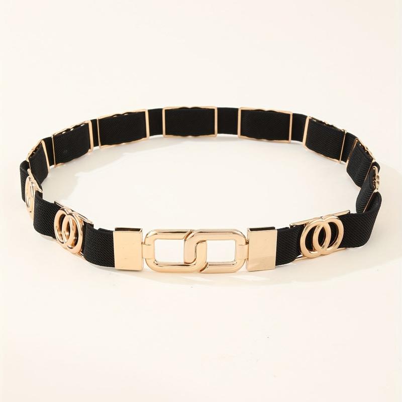 Golden Double Circle Elastic Belt Braided Thin Waistband for Women