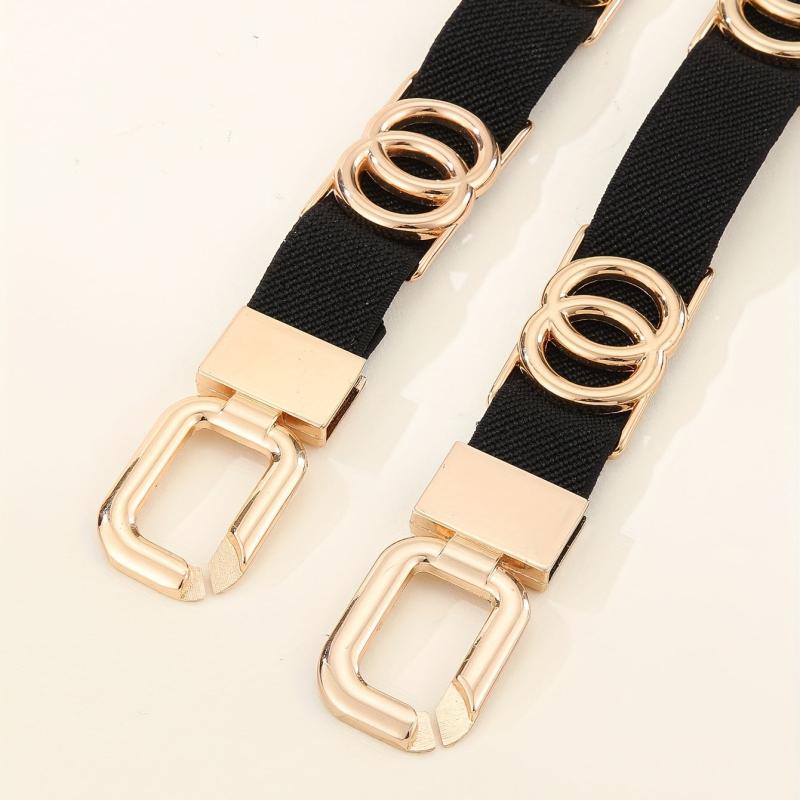 Golden Double Circle Elastic Belt Braided Thin Waistband for Women