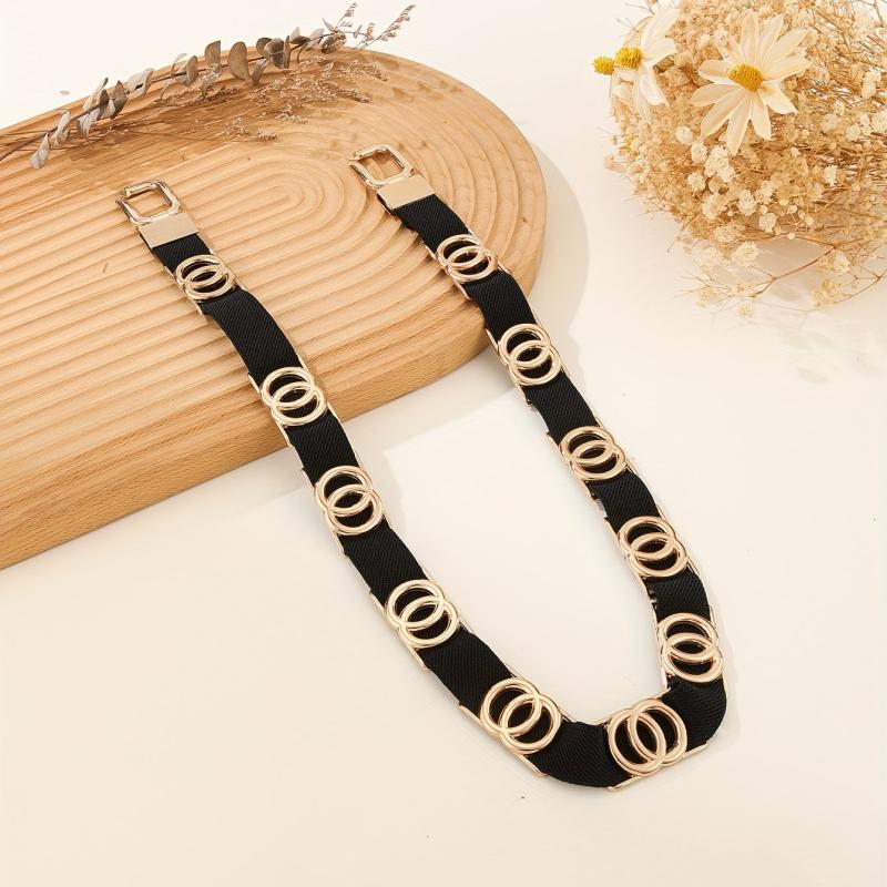Golden Double Circle Elastic Belt Braided Thin Waistband for Women