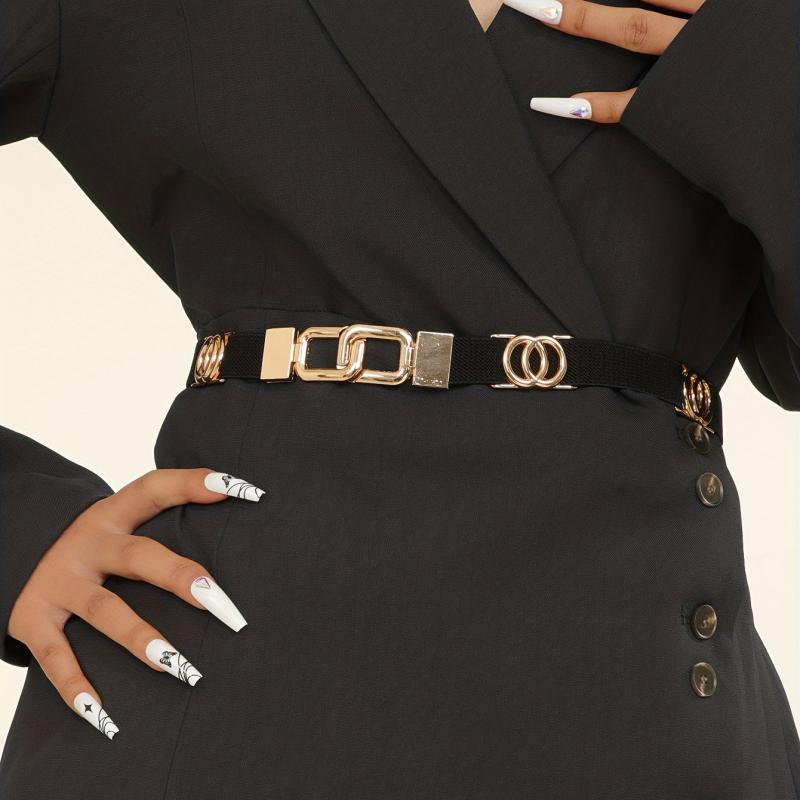 Golden Double Circle Elastic Belt Braided Thin Waistband for Women