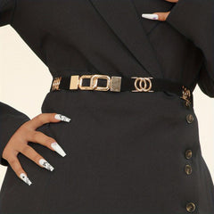Golden Double Circle Elastic Belt Braided Thin Waistband for Women