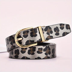 Leopard Print PU Belt Oval Pin Buckle Animal Pattern Belt