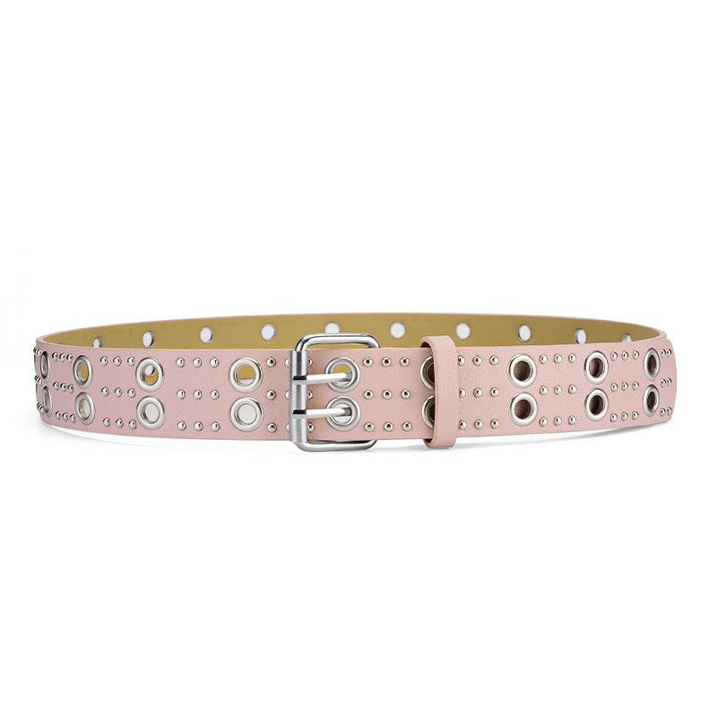 Punk Double Grommet Belt Y2K Studded Belt Gothic Rivet Belt