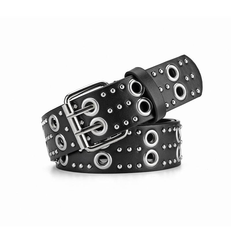 Punk Double Grommet Belt Y2K Studded Belt Gothic Rivet Belt