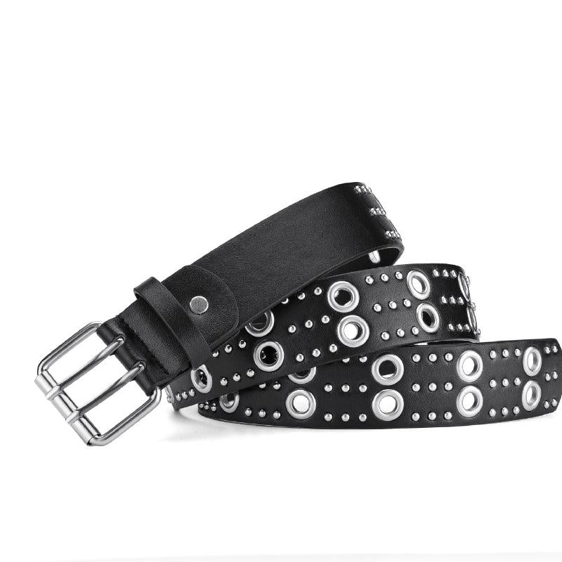 Punk Double Grommet Belt Y2K Studded Belt Gothic Rivet Belt