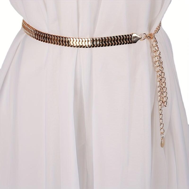 Metal Golden Waist Chain Thin Dress Girdle Tassel for Women