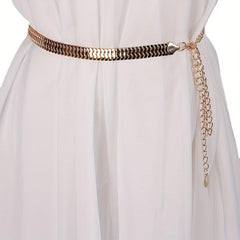 Metal Golden Waist Chain Thin Dress Girdle Tassel for Women