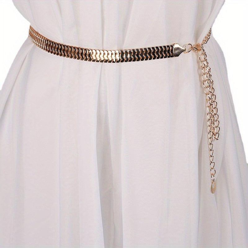 Metal Golden Waist Chain Thin Dress Girdle Tassel for Women