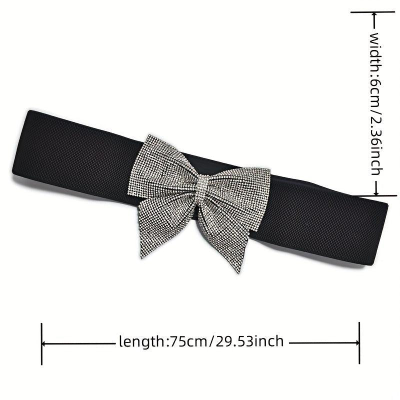 Rhinestone Bow Wide Belt Elastic Waistband Dress Girdle For Women