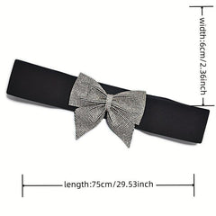 Rhinestone Bow Wide Belt Elastic Waistband Dress Girdle For Women