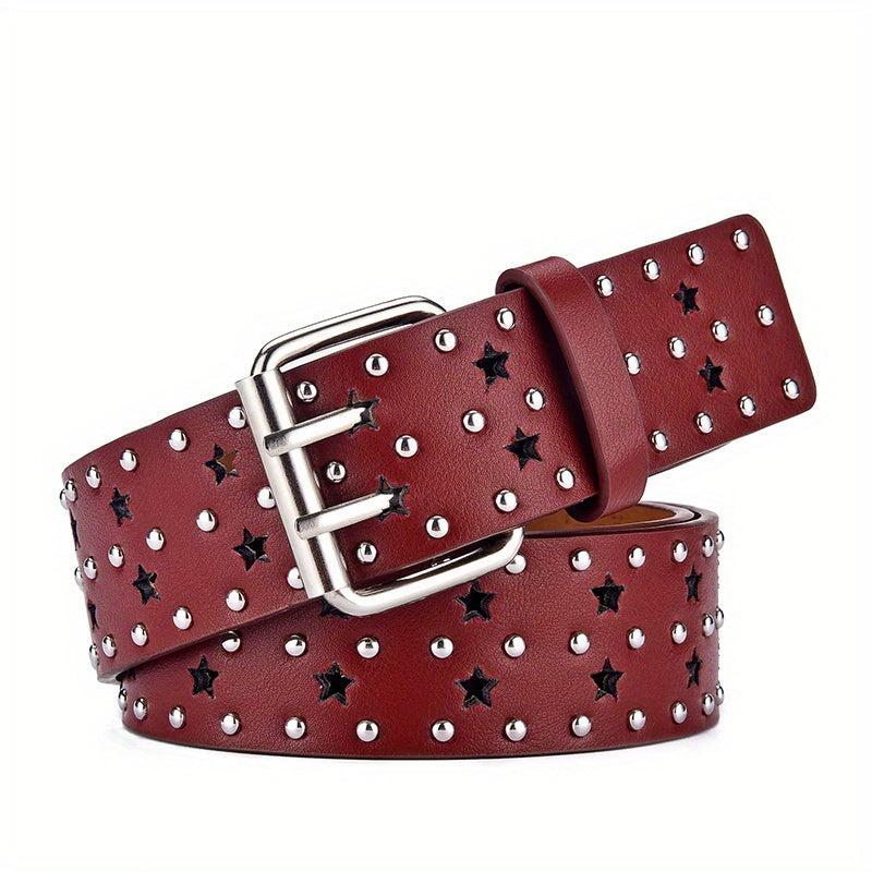 Women's Vintage Star Hollow Belt PU Leather Pants Jeans Belts