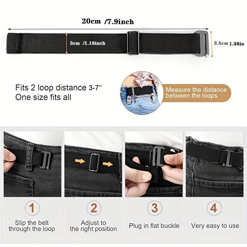 2pcs No Buckle Stretch Belt For Pants Adjustable Elastic Belt Loops