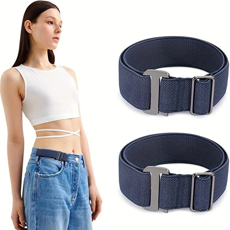 2pcs No Buckle Stretch Belt For Pants Adjustable Elastic Belt Loops