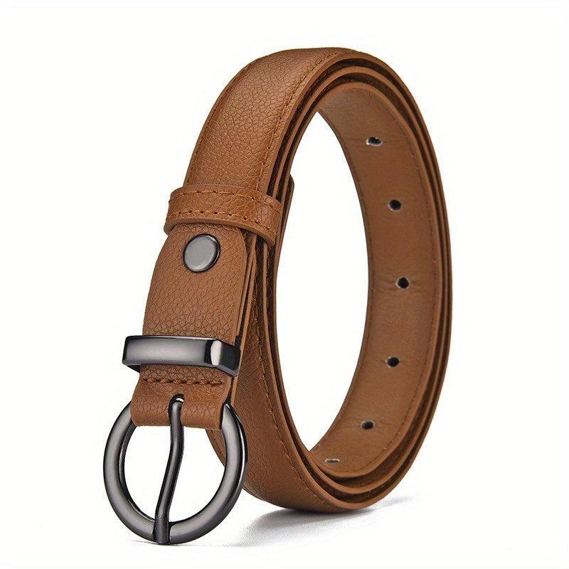 Solid PU Belt Leopard Print Round Buckle Vintage Jeans Pants Belt