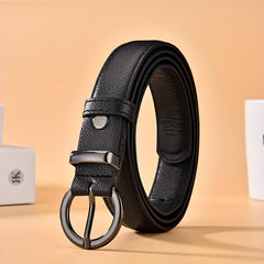 Solid PU Belt Leopard Print Round Buckle Vintage Jeans Pants Belt