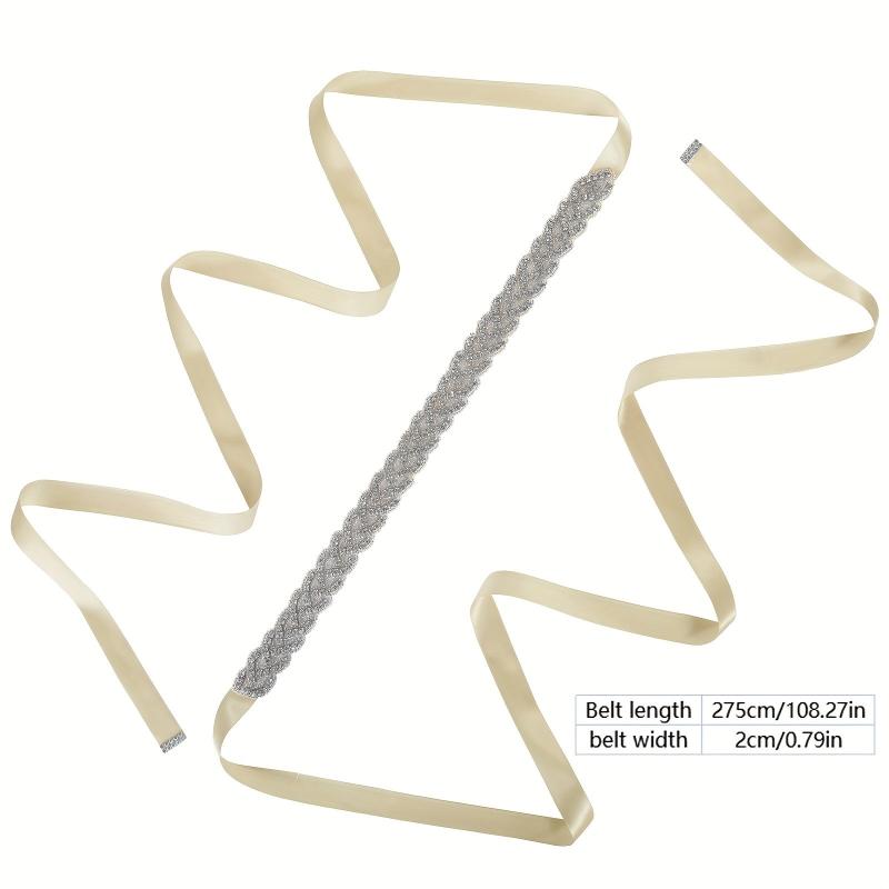 Rhinestone Inlaid Sash Belt Lace Up Satin Waistband for Wedding Bridal