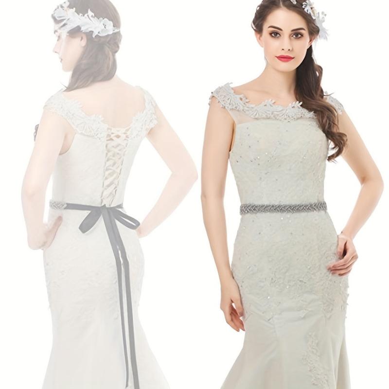 Rhinestone Inlaid Sash Belt Lace Up Satin Waistband for Wedding Bridal