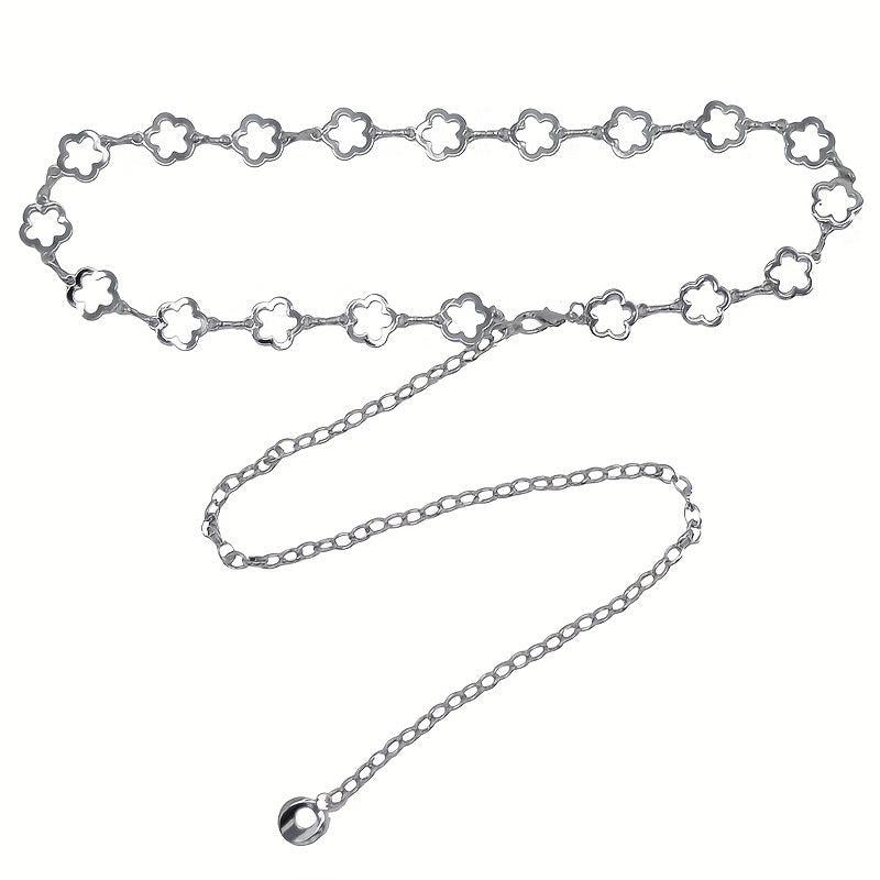 Flower Hollow Waist Chain Silvery Metal Belly Chain for Women