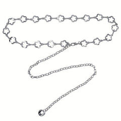 Flower Hollow Waist Chain Silvery Metal Belly Chain for Women