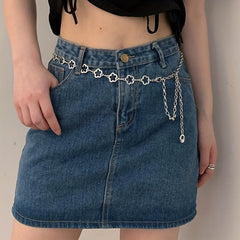 Flower Hollow Waist Chain Silvery Metal Belly Chain for Women